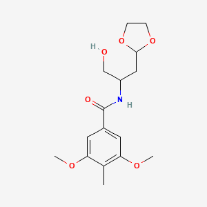 molecular formula C16H23NO6 B7111782 N-[1-(1,3-dioxolan-2-yl)-3-hydroxypropan-2-yl]-3,5-dimethoxy-4-methylbenzamide 
