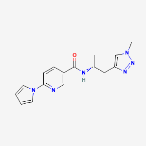 molecular formula C16H18N6O B7111941 N-[(2R)-1-(1-methyltriazol-4-yl)propan-2-yl]-6-pyrrol-1-ylpyridine-3-carboxamide 