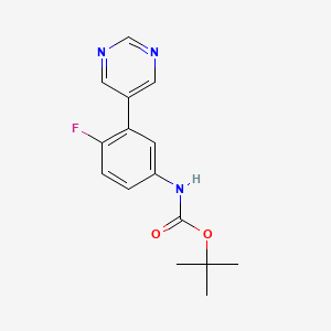 molecular formula C15H16FN3O2 B7112165 tert-butyl N-(4-fluoro-3-pyrimidin-5-ylphenyl)carbamate 