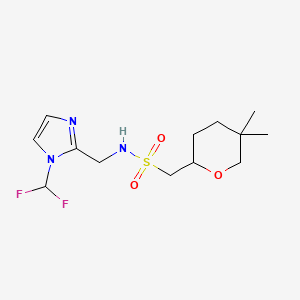 molecular formula C13H21F2N3O3S B7112455 N-[[1-(difluoromethyl)imidazol-2-yl]methyl]-1-(5,5-dimethyloxan-2-yl)methanesulfonamide 