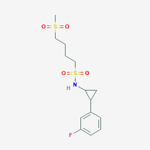 molecular formula C14H20FNO4S2 B7112459 N-[2-(3-fluorophenyl)cyclopropyl]-4-methylsulfonylbutane-1-sulfonamide 