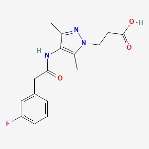 molecular formula C16H18FN3O3 B7114167 3-[4-[[2-(3-Fluorophenyl)acetyl]amino]-3,5-dimethylpyrazol-1-yl]propanoic acid 