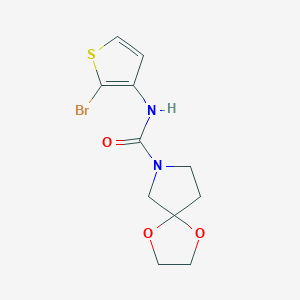 molecular formula C11H13BrN2O3S B7114512 N-(2-bromothiophen-3-yl)-1,4-dioxa-7-azaspiro[4.4]nonane-7-carboxamide 