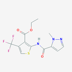 molecular formula C13H12F3N3O3S B7114554 Ethyl 2-[(2-methylpyrazole-3-carbonyl)amino]-4-(trifluoromethyl)thiophene-3-carboxylate 