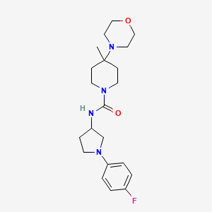 molecular formula C21H31FN4O2 B7115278 N-[1-(4-fluorophenyl)pyrrolidin-3-yl]-4-methyl-4-morpholin-4-ylpiperidine-1-carboxamide 