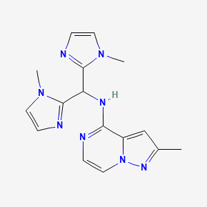 molecular formula C16H18N8 B7115289 N-[bis(1-methylimidazol-2-yl)methyl]-2-methylpyrazolo[1,5-a]pyrazin-4-amine 