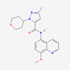 molecular formula C20H22N4O3 B7115308 N-(8-methoxyquinolin-5-yl)-5-methyl-2-(oxan-4-yl)pyrazole-3-carboxamide 