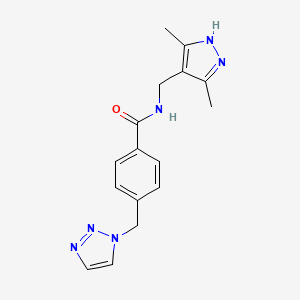 molecular formula C16H18N6O B7115349 N-[(3,5-dimethyl-1H-pyrazol-4-yl)methyl]-4-(triazol-1-ylmethyl)benzamide 