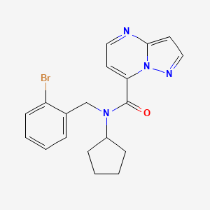 molecular formula C19H19BrN4O B7115527 N-[(2-bromophenyl)methyl]-N-cyclopentylpyrazolo[1,5-a]pyrimidine-7-carboxamide 