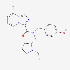 molecular formula C22H25FN4O2 B7115536 N-[(1-ethylpyrrolidin-2-yl)methyl]-8-fluoro-N-[(4-hydroxyphenyl)methyl]imidazo[1,5-a]pyridine-3-carboxamide 
