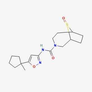 molecular formula C17H25N3O3S B7115707 N-[5-(1-methylcyclopentyl)-1,2-oxazol-3-yl]-9-oxo-9lambda4-thia-3-azabicyclo[4.2.1]nonane-3-carboxamide 