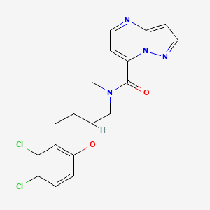 molecular formula C18H18Cl2N4O2 B7115773 N-[2-(3,4-dichlorophenoxy)butyl]-N-methylpyrazolo[1,5-a]pyrimidine-7-carboxamide 