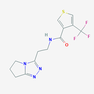 molecular formula C13H13F3N4OS B7116412 N-[2-(6,7-dihydro-5H-pyrrolo[2,1-c][1,2,4]triazol-3-yl)ethyl]-4-(trifluoromethyl)thiophene-3-carboxamide 
