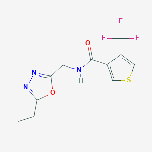 molecular formula C11H10F3N3O2S B7116694 N-[(5-ethyl-1,3,4-oxadiazol-2-yl)methyl]-4-(trifluoromethyl)thiophene-3-carboxamide 