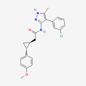 molecular formula C22H22ClN3O2 B7116713 N-[4-(3-chlorophenyl)-5-methyl-1H-pyrazol-3-yl]-2-[(1S,2R)-2-(4-methoxyphenyl)cyclopropyl]acetamide 