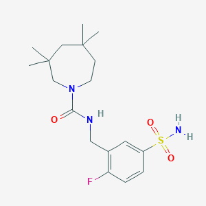 molecular formula C18H28FN3O3S B7116930 N-[(2-fluoro-5-sulfamoylphenyl)methyl]-3,3,5,5-tetramethylazepane-1-carboxamide 