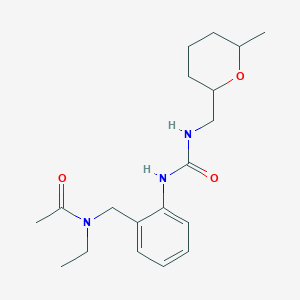 molecular formula C19H29N3O3 B7117142 N-ethyl-N-[[2-[(6-methyloxan-2-yl)methylcarbamoylamino]phenyl]methyl]acetamide 