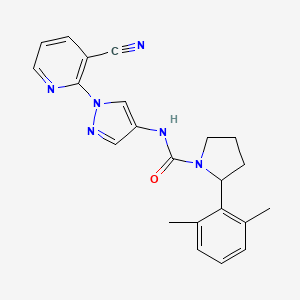 molecular formula C22H22N6O B7117154 N-[1-(3-cyanopyridin-2-yl)pyrazol-4-yl]-2-(2,6-dimethylphenyl)pyrrolidine-1-carboxamide 
