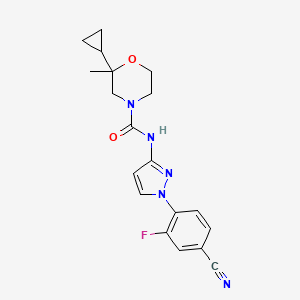 molecular formula C19H20FN5O2 B7117188 N-[1-(4-cyano-2-fluorophenyl)pyrazol-3-yl]-2-cyclopropyl-2-methylmorpholine-4-carboxamide 