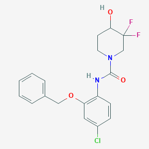 molecular formula C19H19ClF2N2O3 B7117217 N-(4-chloro-2-phenylmethoxyphenyl)-3,3-difluoro-4-hydroxypiperidine-1-carboxamide 