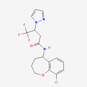 molecular formula C17H17ClF3N3O2 B7117548 N-(9-chloro-2,3,4,5-tetrahydro-1-benzoxepin-5-yl)-4,4,4-trifluoro-3-pyrazol-1-ylbutanamide 