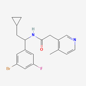 molecular formula C19H20BrFN2O B7117562 N-[1-(3-bromo-5-fluorophenyl)-2-cyclopropylethyl]-2-(4-methylpyridin-3-yl)acetamide 
