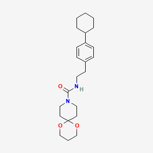 molecular formula C23H34N2O3 B7118943 N-[2-(4-cyclohexylphenyl)ethyl]-1,5-dioxa-9-azaspiro[5.5]undecane-9-carboxamide 
