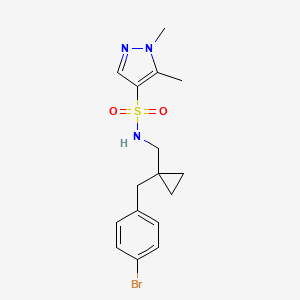 molecular formula C16H20BrN3O2S B7119649 N-[[1-[(4-bromophenyl)methyl]cyclopropyl]methyl]-1,5-dimethylpyrazole-4-sulfonamide 