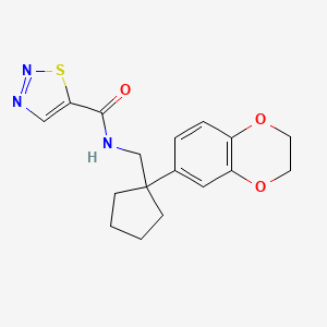 molecular formula C17H19N3O3S B7120141 N-[[1-(2,3-dihydro-1,4-benzodioxin-6-yl)cyclopentyl]methyl]thiadiazole-5-carboxamide 