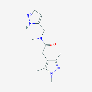molecular formula C13H19N5O B7120264 N-methyl-N-(1H-pyrazol-5-ylmethyl)-2-(1,3,5-trimethylpyrazol-4-yl)acetamide 