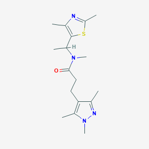 molecular formula C17H26N4OS B7120401 N-[1-(2,4-dimethyl-1,3-thiazol-5-yl)ethyl]-N-methyl-3-(1,3,5-trimethylpyrazol-4-yl)propanamide 