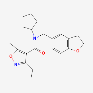 molecular formula C21H26N2O3 B7120477 N-cyclopentyl-N-(2,3-dihydro-1-benzofuran-5-ylmethyl)-3-ethyl-5-methyl-1,2-oxazole-4-carboxamide 