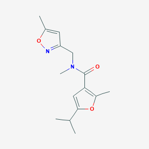 molecular formula C15H20N2O3 B7121053 N,2-dimethyl-N-[(5-methyl-1,2-oxazol-3-yl)methyl]-5-propan-2-ylfuran-3-carboxamide 