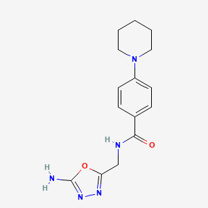 molecular formula C15H19N5O2 B7121298 N-[(5-amino-1,3,4-oxadiazol-2-yl)methyl]-4-piperidin-1-ylbenzamide 