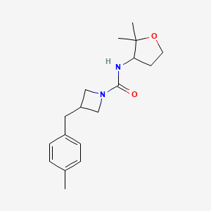 molecular formula C18H26N2O2 B7121332 N-(2,2-dimethyloxolan-3-yl)-3-[(4-methylphenyl)methyl]azetidine-1-carboxamide 