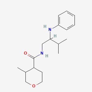 molecular formula C18H28N2O2 B7121372 N-(2-anilino-3-methylbutyl)-3-methyloxane-4-carboxamide 