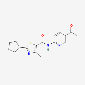 molecular formula C17H19N3O2S B7121987 N-(5-acetylpyridin-2-yl)-2-cyclopentyl-4-methyl-1,3-thiazole-5-carboxamide 