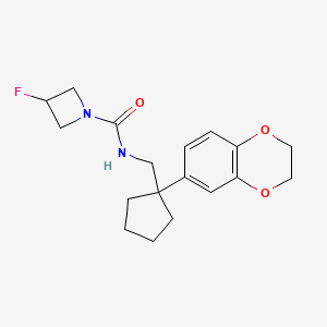 molecular formula C18H23FN2O3 B7122108 N-[[1-(2,3-dihydro-1,4-benzodioxin-6-yl)cyclopentyl]methyl]-3-fluoroazetidine-1-carboxamide 