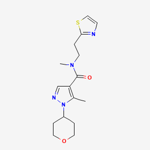 molecular formula C16H22N4O2S B7122124 N,5-dimethyl-1-(oxan-4-yl)-N-[2-(1,3-thiazol-2-yl)ethyl]pyrazole-4-carboxamide 