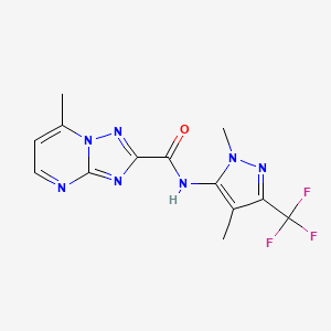 molecular formula C13H12F3N7O B7122270 N-[2,4-dimethyl-5-(trifluoromethyl)pyrazol-3-yl]-7-methyl-[1,2,4]triazolo[1,5-a]pyrimidine-2-carboxamide 