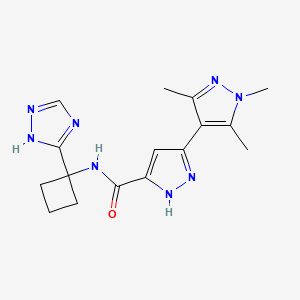 molecular formula C16H20N8O B7122348 N-[1-(1H-1,2,4-triazol-5-yl)cyclobutyl]-3-(1,3,5-trimethylpyrazol-4-yl)-1H-pyrazole-5-carboxamide 