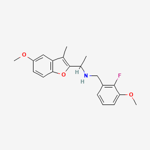 molecular formula C20H22FNO3 B7122455 N-[(2-fluoro-3-methoxyphenyl)methyl]-1-(5-methoxy-3-methyl-1-benzofuran-2-yl)ethanamine 
