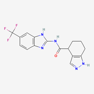 molecular formula C16H14F3N5O B7122609 N-[6-(trifluoromethyl)-1H-benzimidazol-2-yl]-4,5,6,7-tetrahydro-1H-indazole-4-carboxamide 