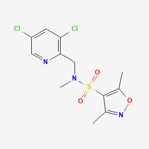 molecular formula C12H13Cl2N3O3S B7122633 N-[(3,5-dichloropyridin-2-yl)methyl]-N,3,5-trimethyl-1,2-oxazole-4-sulfonamide 
