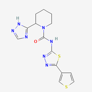 molecular formula C14H15N7OS2 B7123064 N-(5-thiophen-3-yl-1,3,4-thiadiazol-2-yl)-2-(1H-1,2,4-triazol-5-yl)piperidine-1-carboxamide 