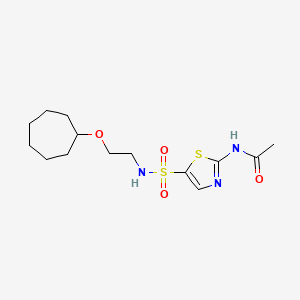 molecular formula C14H23N3O4S2 B7123073 N-[5-(2-cycloheptyloxyethylsulfamoyl)-1,3-thiazol-2-yl]acetamide 