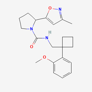molecular formula C21H27N3O3 B7123393 N-[[1-(2-methoxyphenyl)cyclobutyl]methyl]-2-(3-methyl-1,2-oxazol-5-yl)pyrrolidine-1-carboxamide 