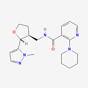 molecular formula C20H27N5O2 B7123410 N-[[(2R,3S)-2-(2-methylpyrazol-3-yl)oxolan-3-yl]methyl]-2-piperidin-1-ylpyridine-3-carboxamide 