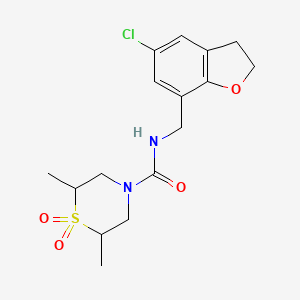 molecular formula C16H21ClN2O4S B7123477 N-[(5-chloro-2,3-dihydro-1-benzofuran-7-yl)methyl]-2,6-dimethyl-1,1-dioxo-1,4-thiazinane-4-carboxamide 