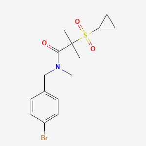 molecular formula C15H20BrNO3S B7123554 N-[(4-bromophenyl)methyl]-2-cyclopropylsulfonyl-N,2-dimethylpropanamide 